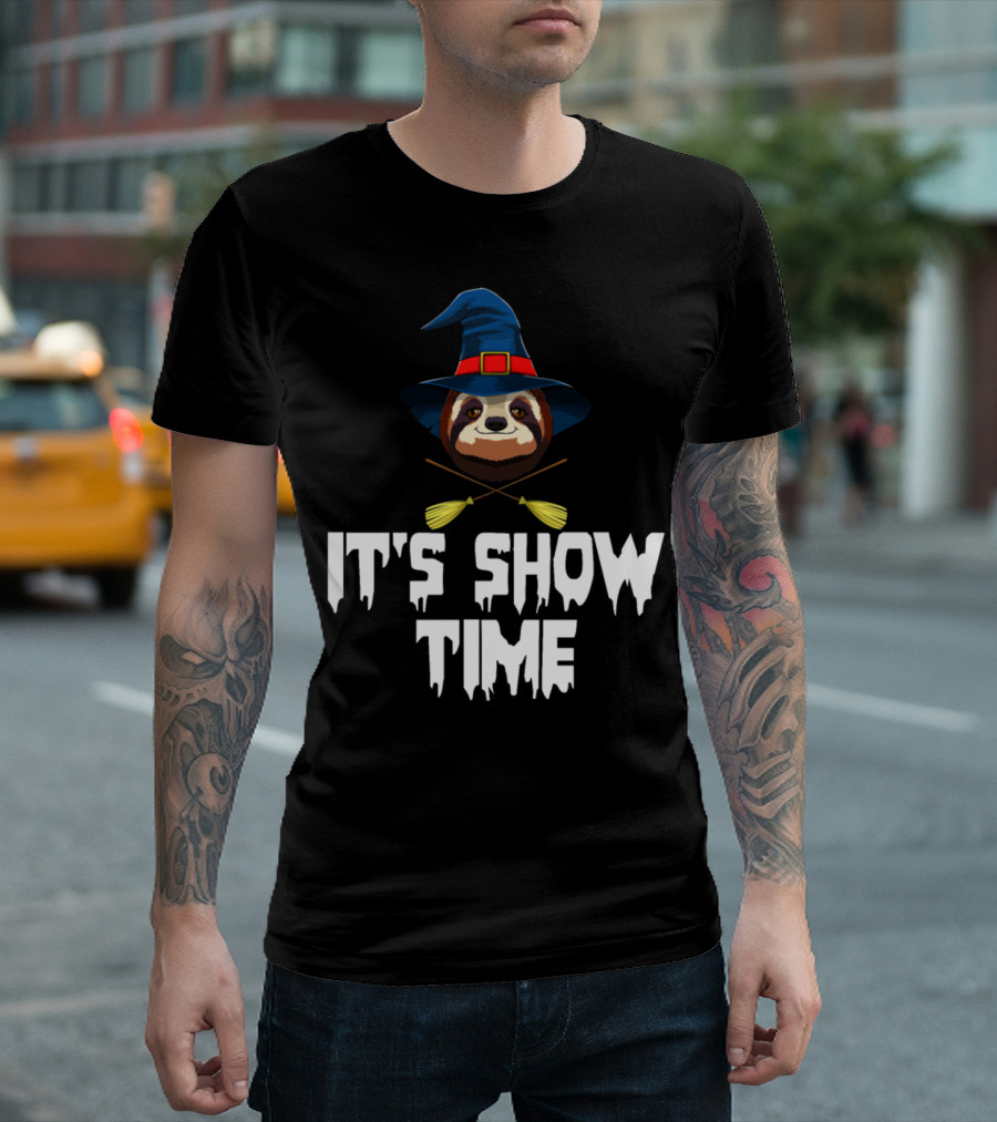 Witch Sloth It's Show Time Halloween Magic T-Shirt