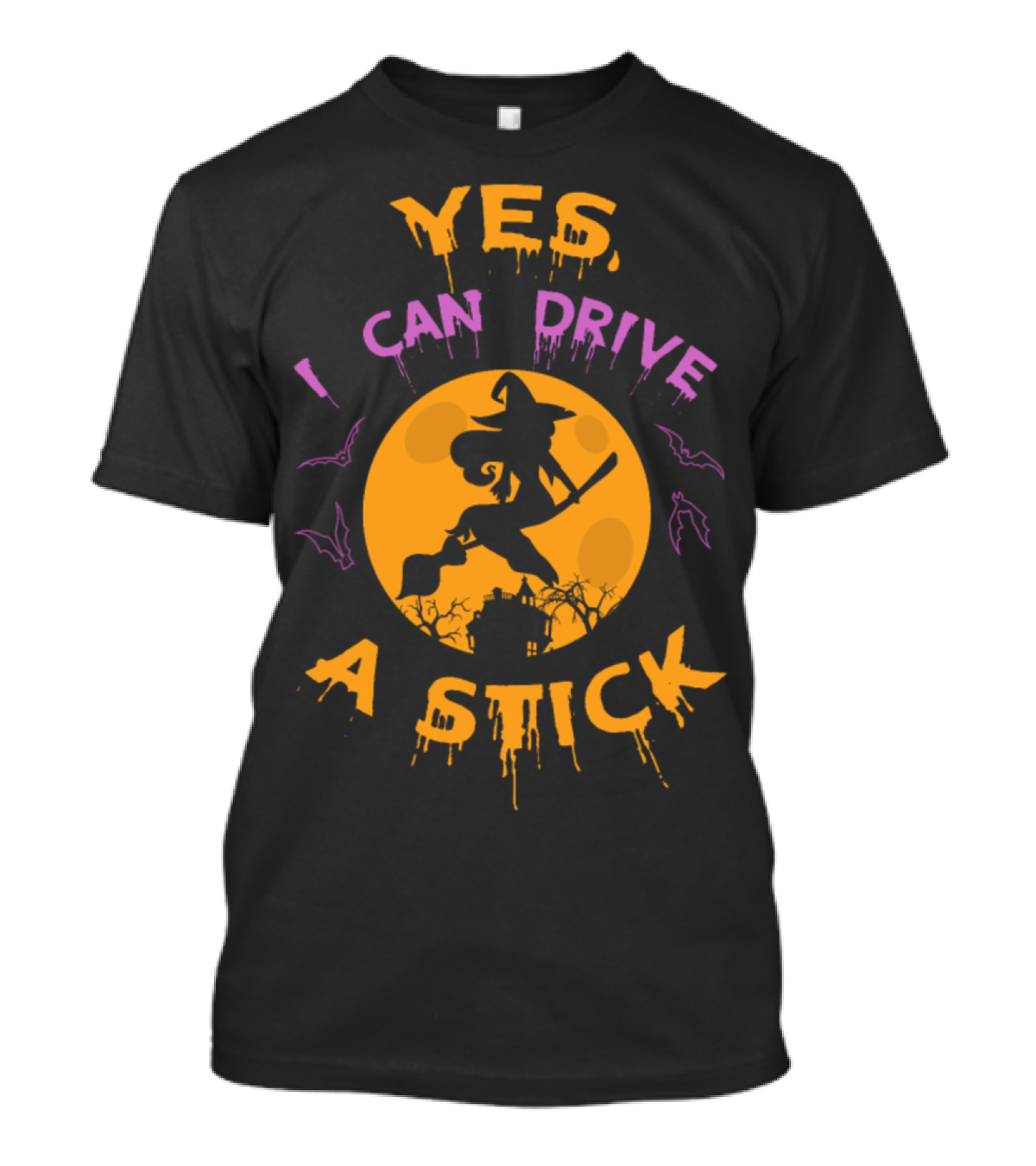 Yes I Can Drive A Stick Witch Silhouette With Moon And Bats T-Shirt