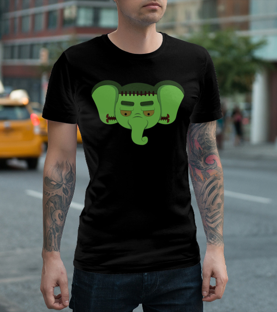 Zombie Elephant Face Stitched Cartoon T-Shirt