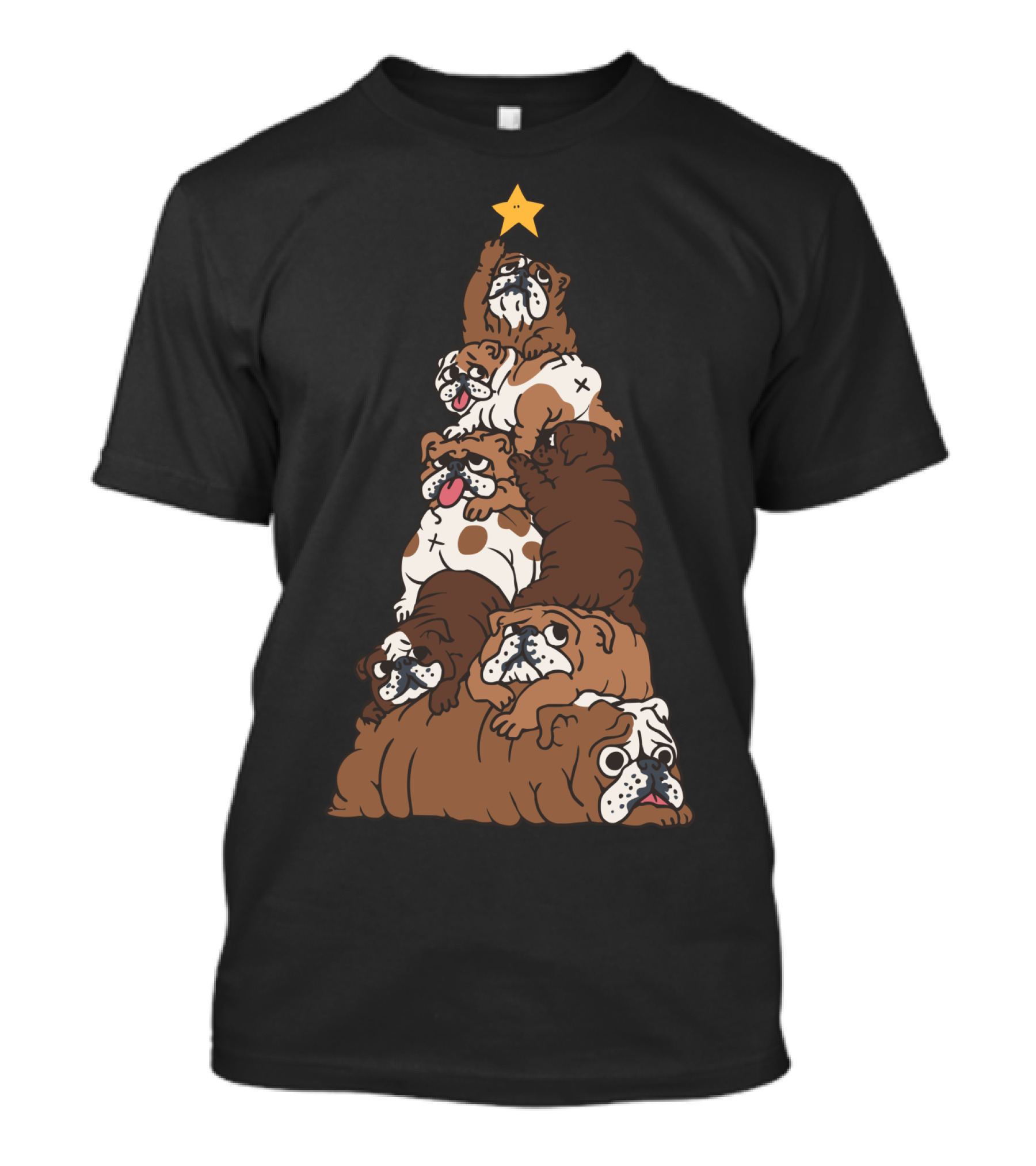 Christmas Tree English Bulldog Tower With Star Topper T-Shirt