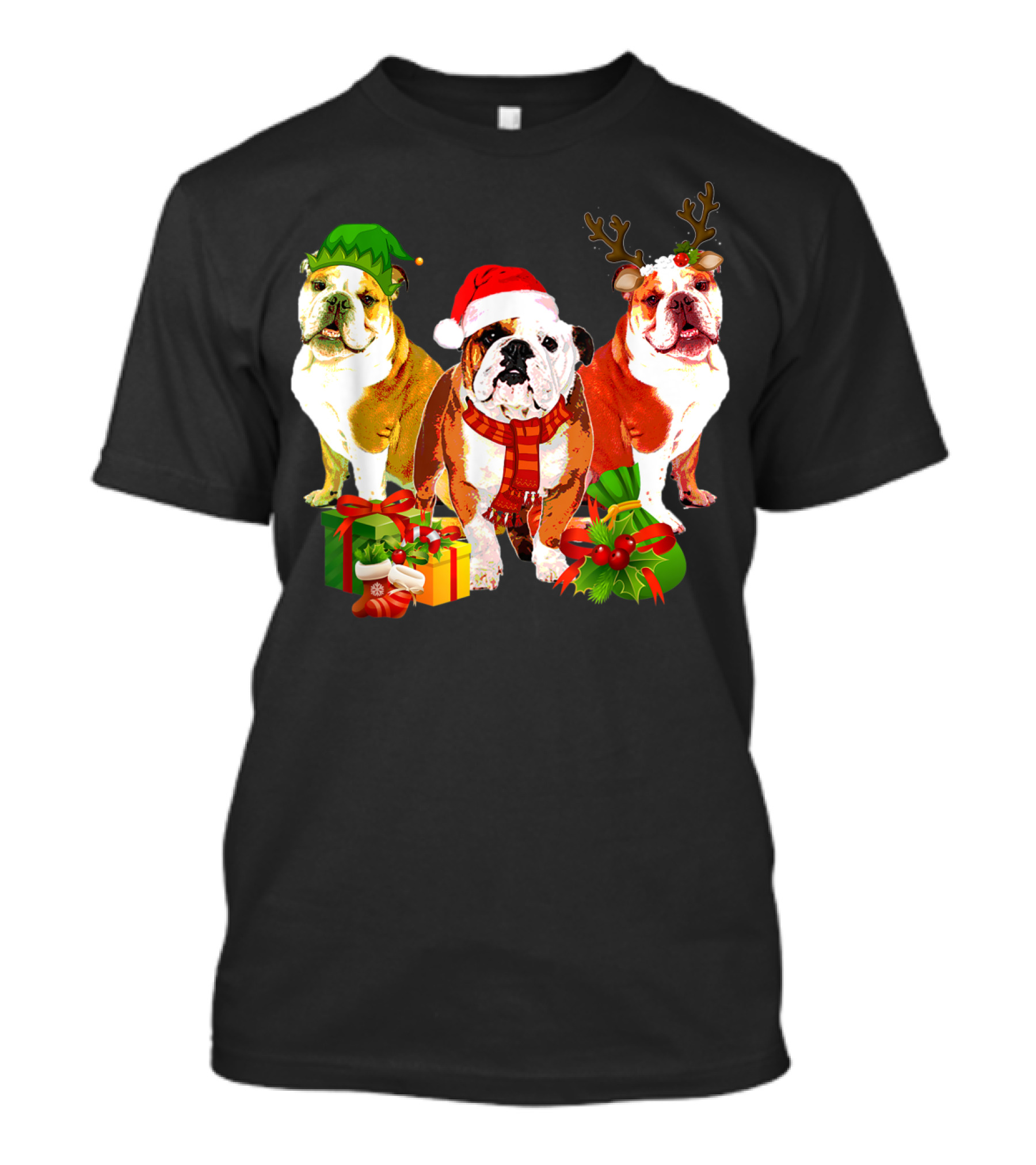 English Bulldog Christmas Santa Elf Reindeer Holiday Gifts T-Shirt