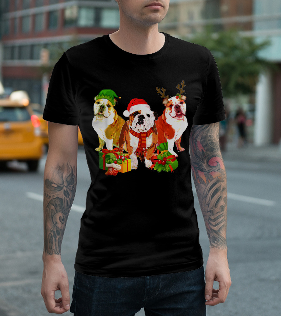 English Bulldog Christmas Santa Elf Reindeer Holiday Gifts T-Shirt