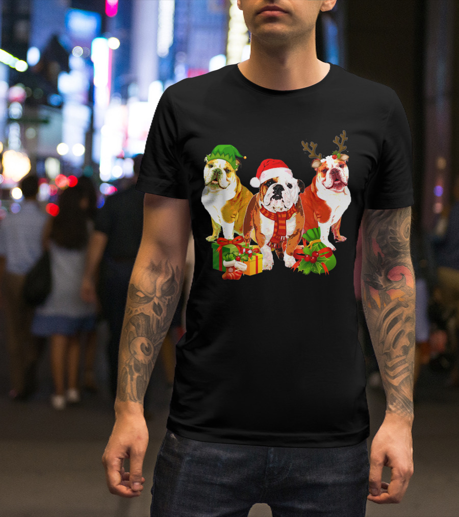 English Bulldog Christmas Santa Elf Reindeer Holiday Gifts T-Shirt