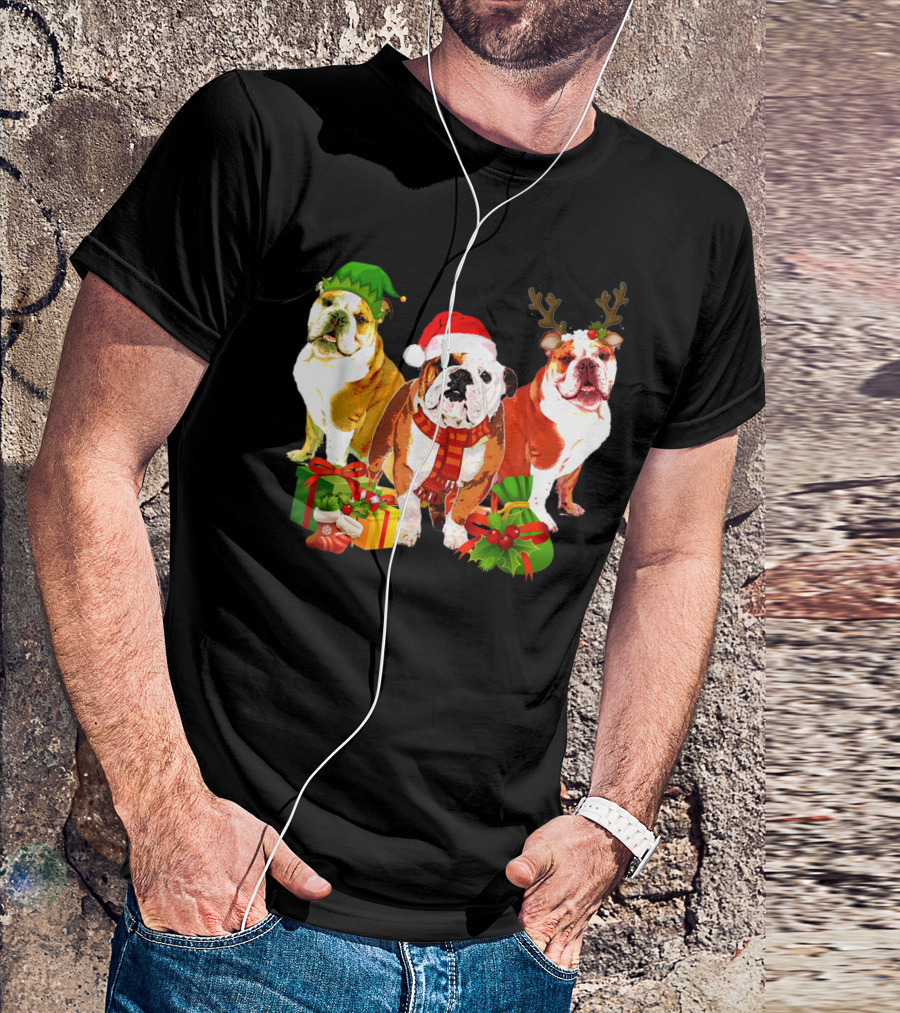 English Bulldog Christmas Santa Elf Reindeer Holiday Gifts T-Shirt