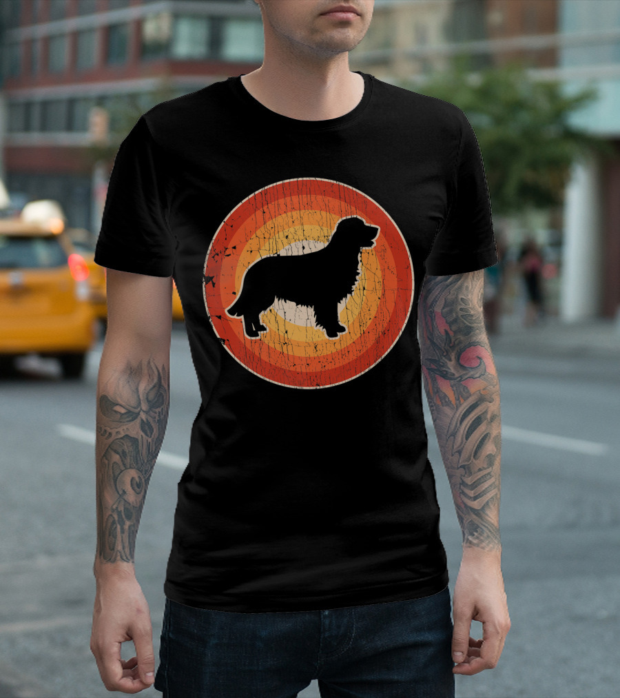 Bernese Mountain Dog Silhouette Vintage 60s Style Retro Circle T-Shirt