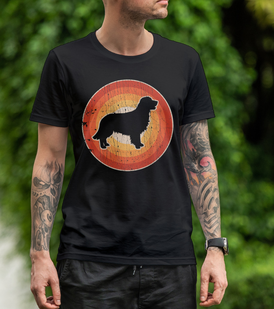 Bernese Mountain Dog Silhouette Vintage 60s Style Retro Circle T-Shirt
