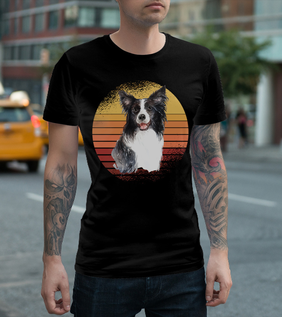 Cute Border Collie Dog Mom with Sunset Stripes T-Shirt
