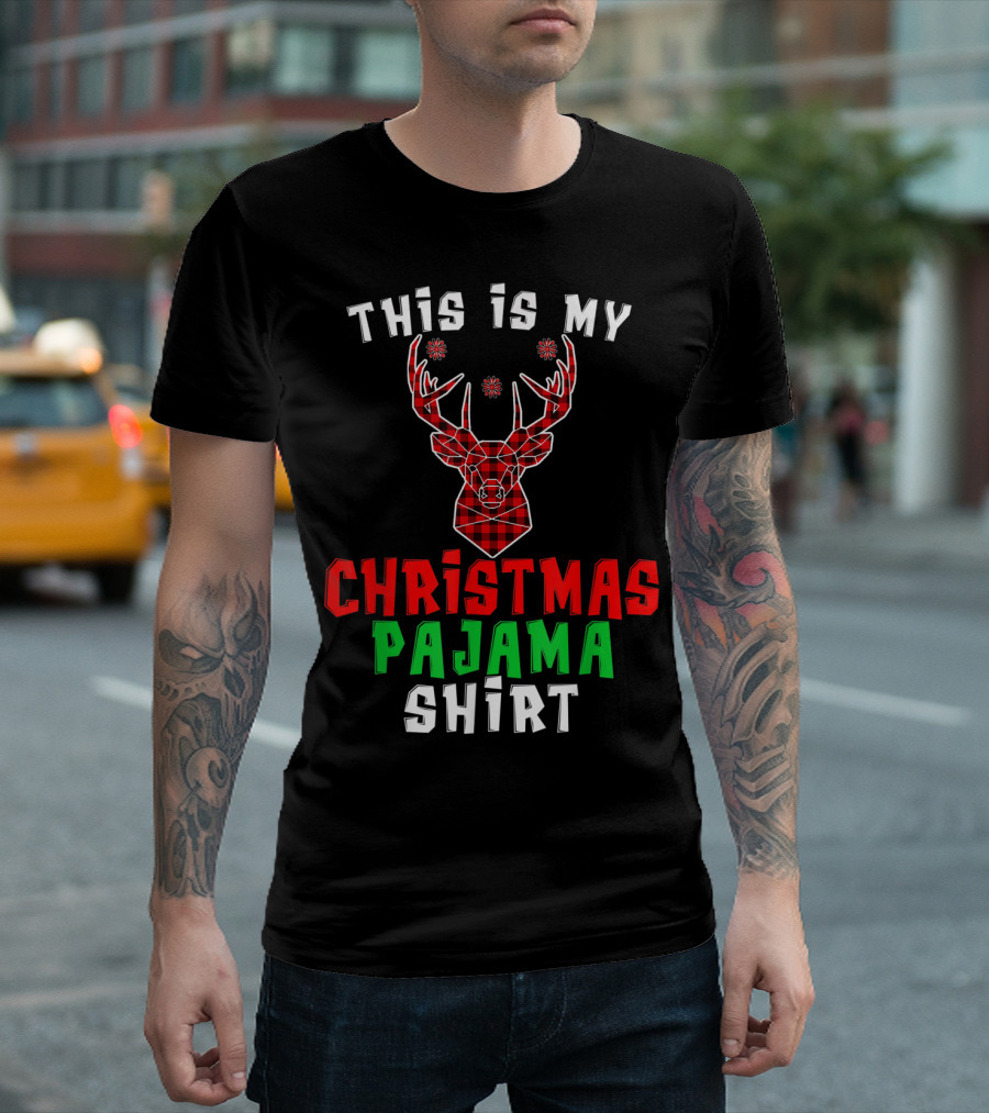 This Is My Christmas Pajama Shirt Deer Head Antlers T-Shirt