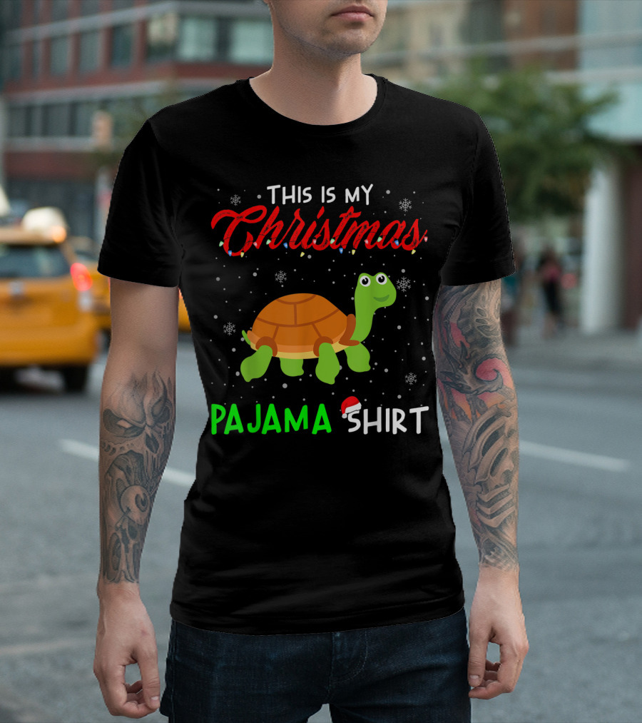 This Is My Christmas Pajama Shirt Cute Turtle Snowflakes T-Shirt