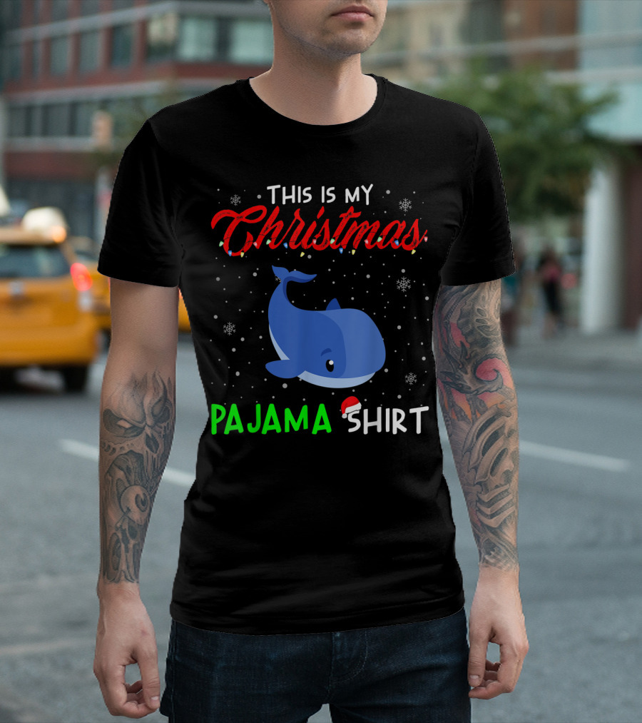 Christmas Pajama Shirt Cute Whale Snowflakes T-Shirt