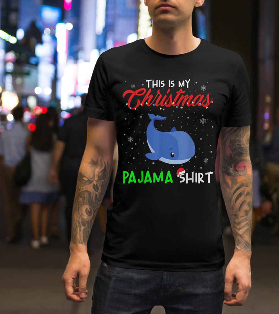 Christmas Pajama Shirt Cute Whale Snowflakes T-Shirt