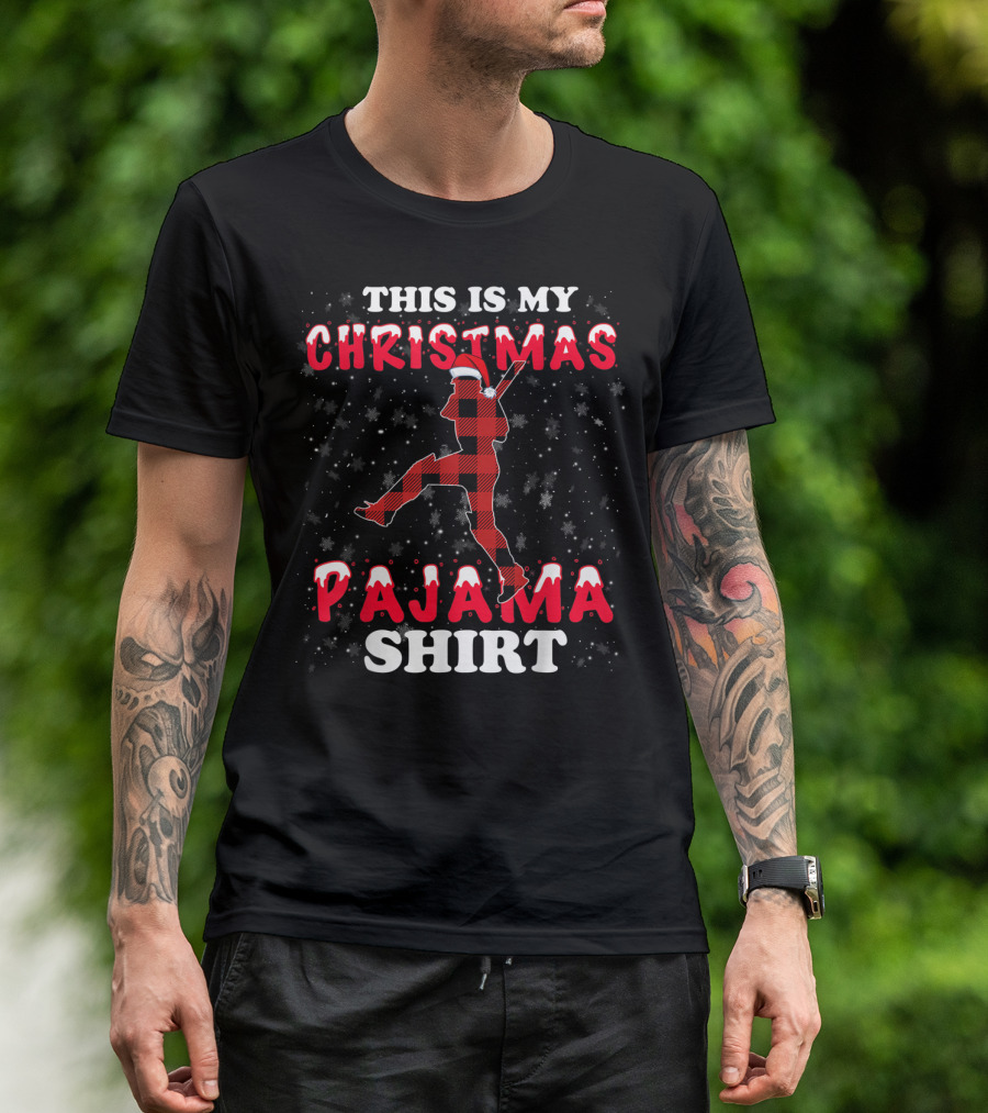 This Is My Christmas Pajama Shirt Snowflake Plaid Santa Hat T-Shirt