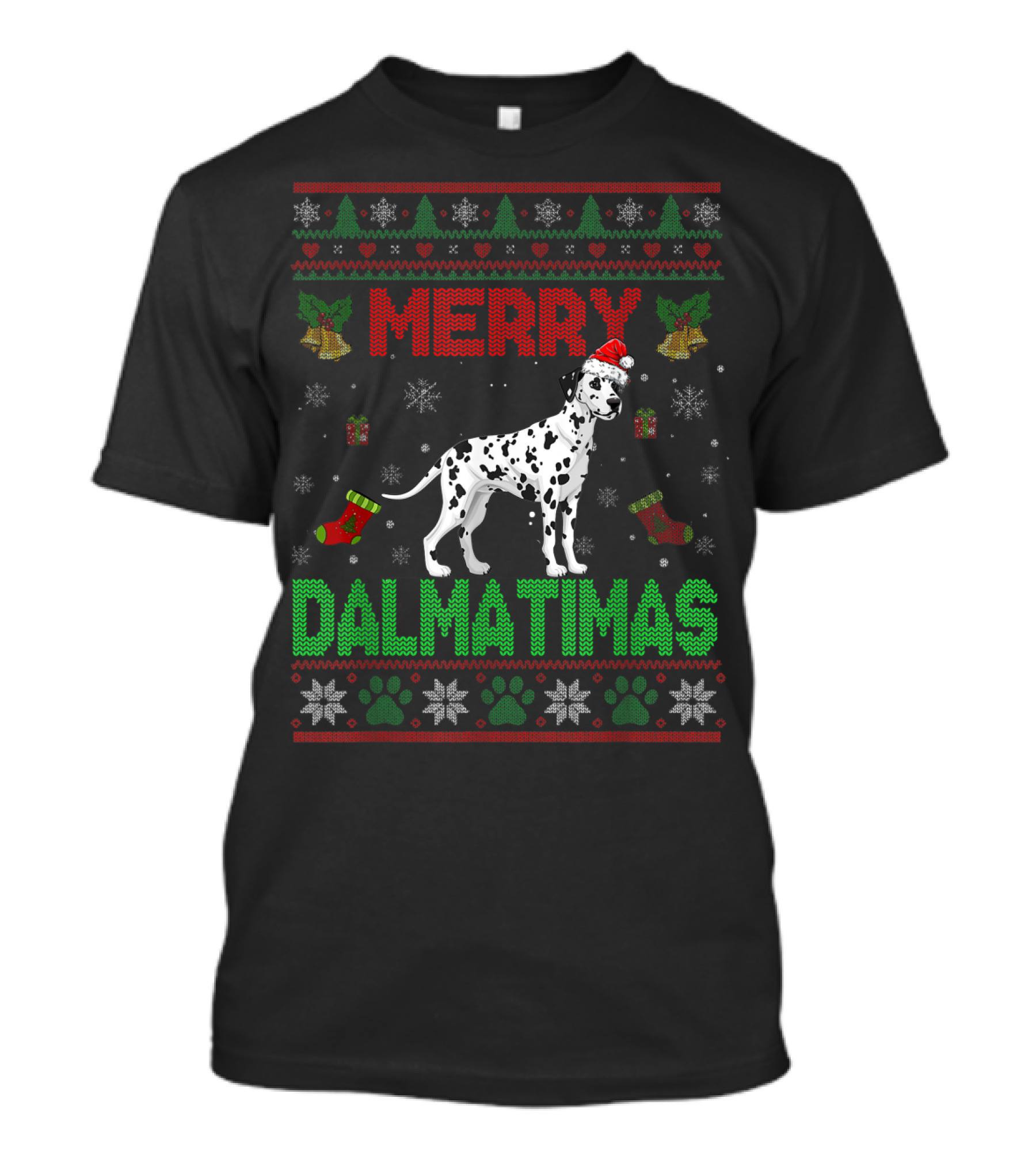Merry Dalmatimas Festive Dalmatian Snowflakes And Paw Prints Holiday T-Shirt