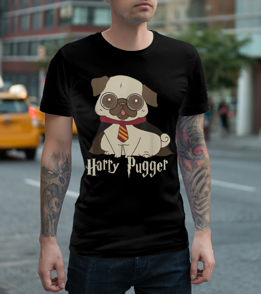 Harry Pugger Puggy Potter Magic Wizard Pug Funny Pug Dog T-Shirt