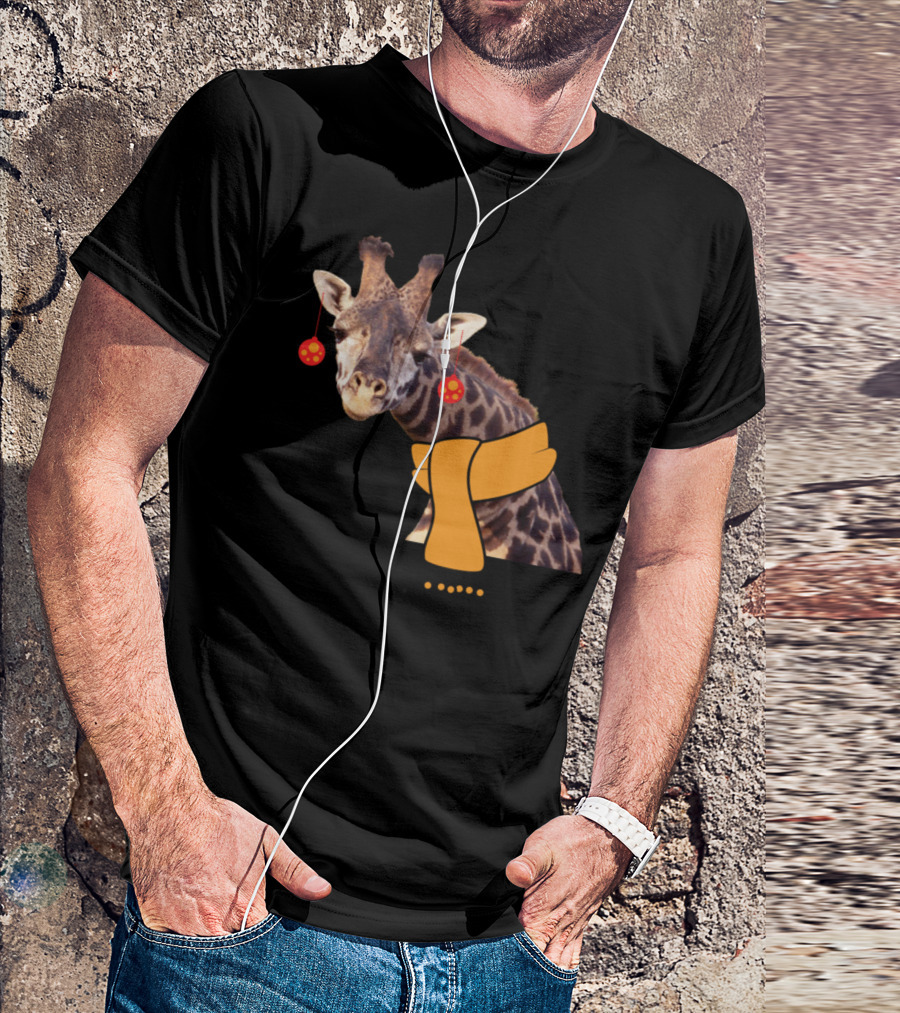 Giraffe In Holiday Scarf And Ornaments T-Shirt