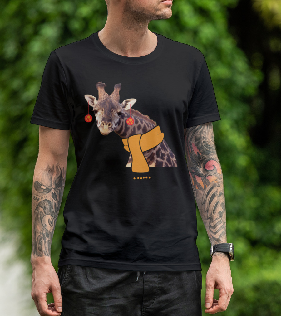 Giraffe In Holiday Scarf And Ornaments T-Shirt