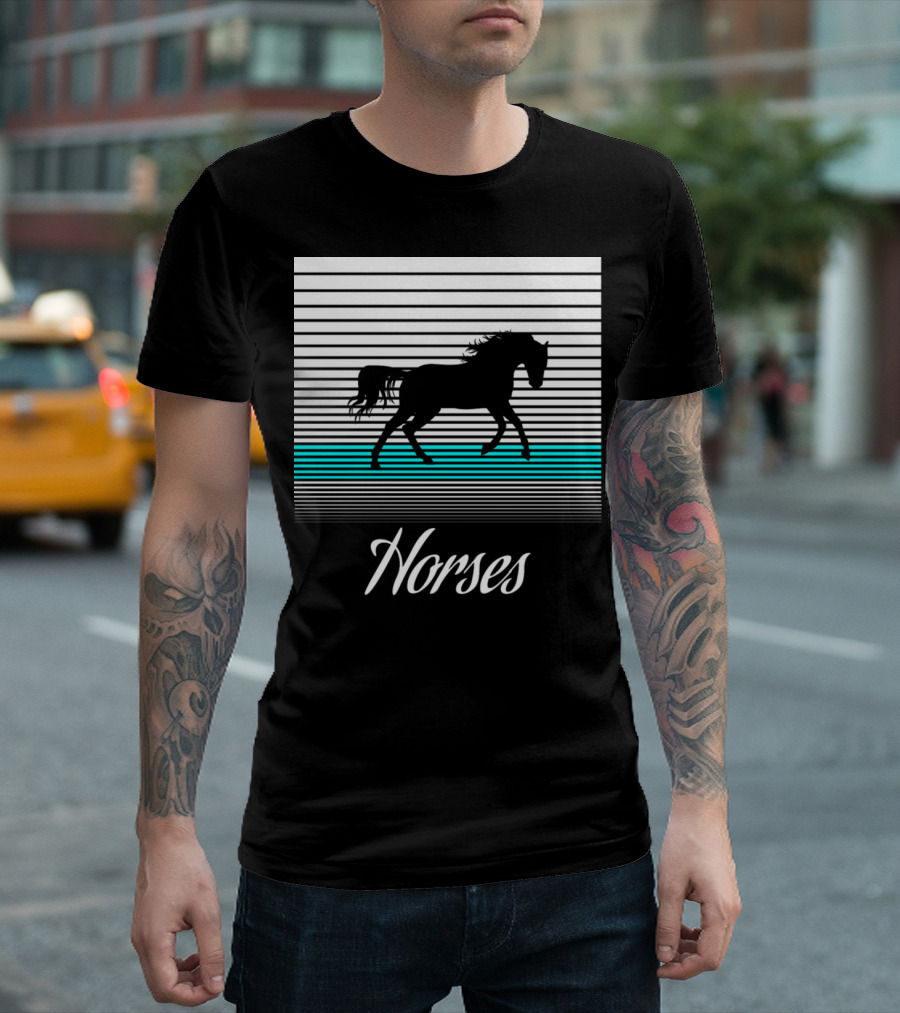 Horses Silhouette on Striped Gradient Background T-Shirt