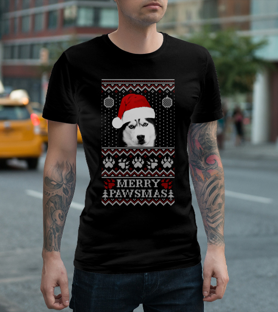 Merry Pawsmas Husky Festive Christmas T-Shirt