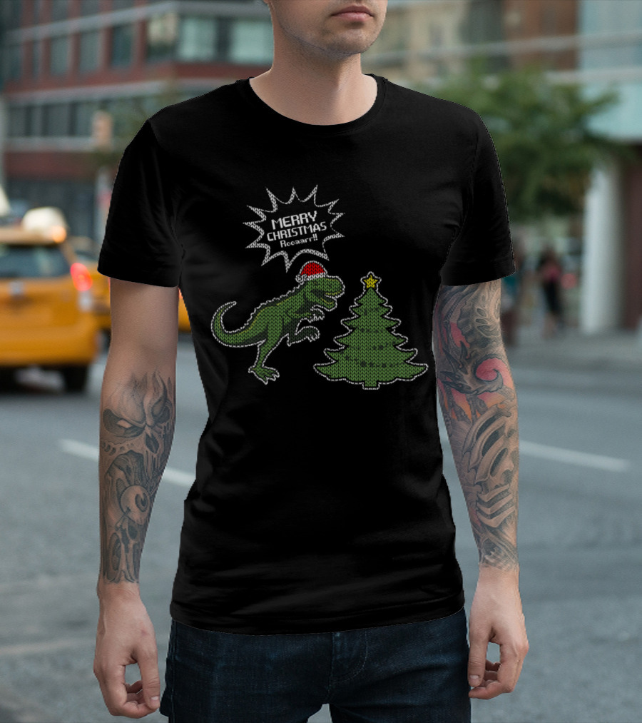 Merry Christmas Roar Ugly Xmas Dinosaur Tree T-Shirt