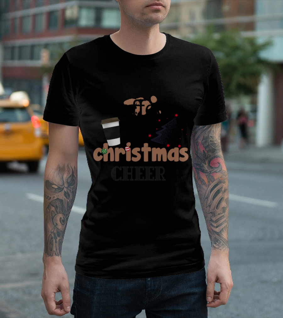 I Run On Coffee and Christmas Cheer with Coffee Cup and Festive Holiday Symbols T-Shirt