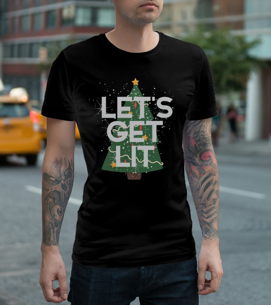 LET'S GET LIT Christmas Tree Lights and Stars T-Shirt