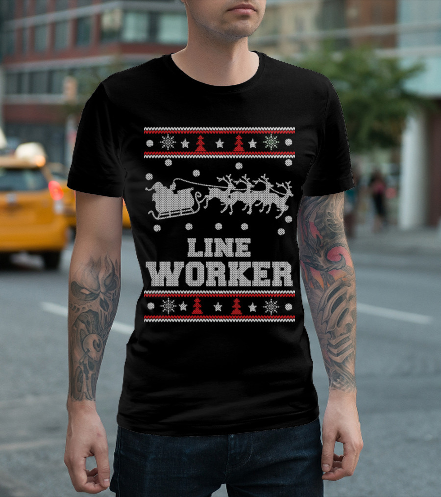 Line Worker Festive Christmas Reindeer Sweater Santa T-Shirt