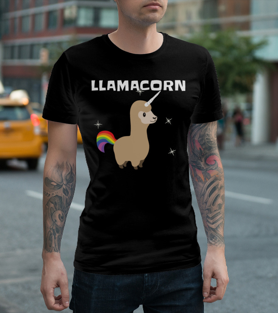 LLAMACORN Rainbow Unicorn Llama With Stars T-Shirt
