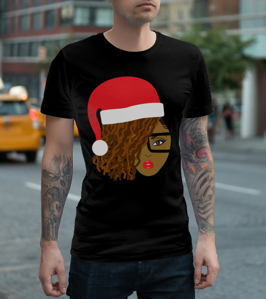 Locs Natural Hair with Santa Hat and Glasses T-Shirt