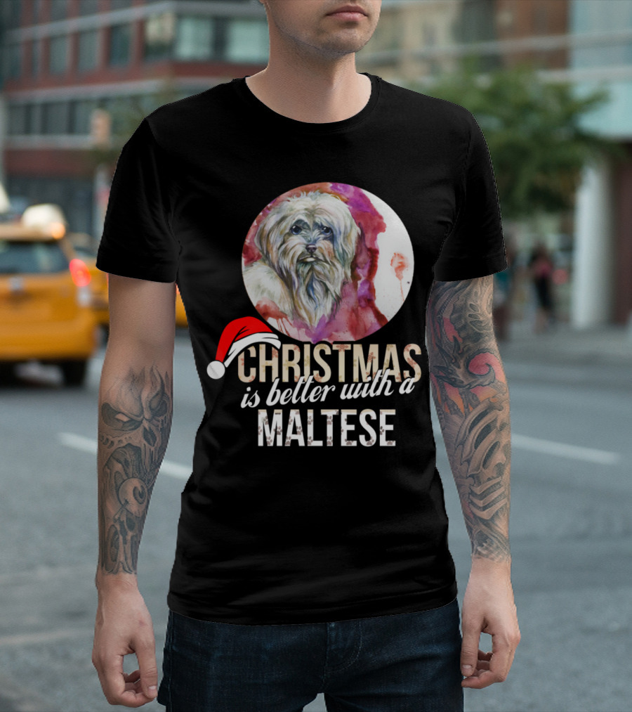 Christmas Is Better With A Maltese Santa Hat Dog T-Shirt