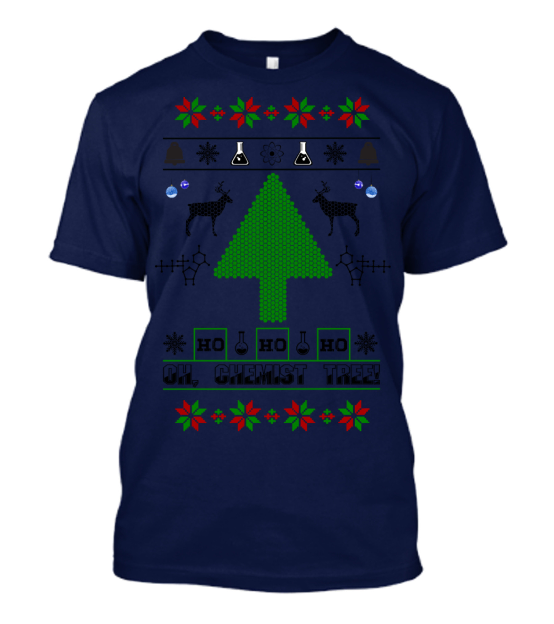 HO HO HO Oh Chemist Tree Christmas Reindeer Molecules T-Shirt