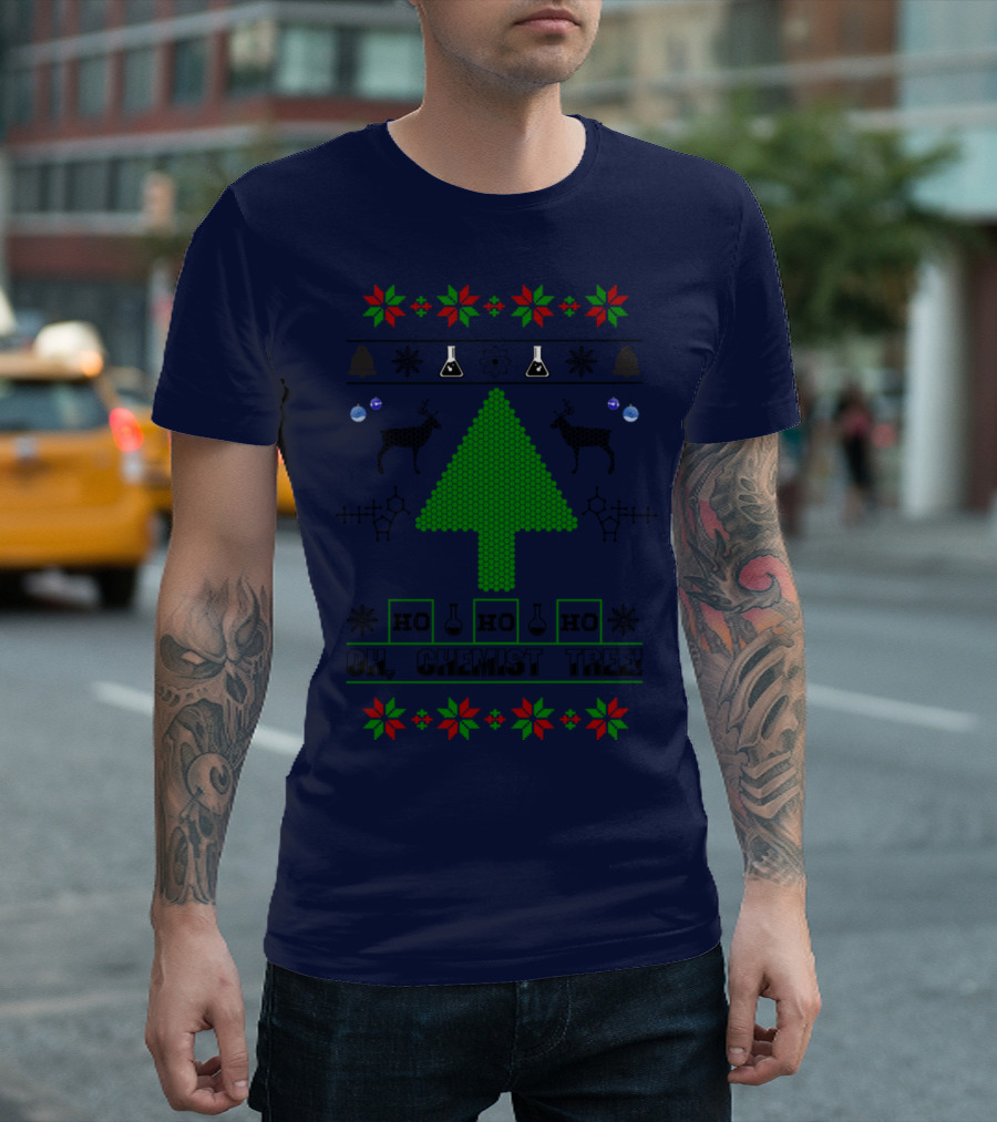 HO HO HO Oh Chemist Tree Christmas Reindeer Molecules T-Shirt