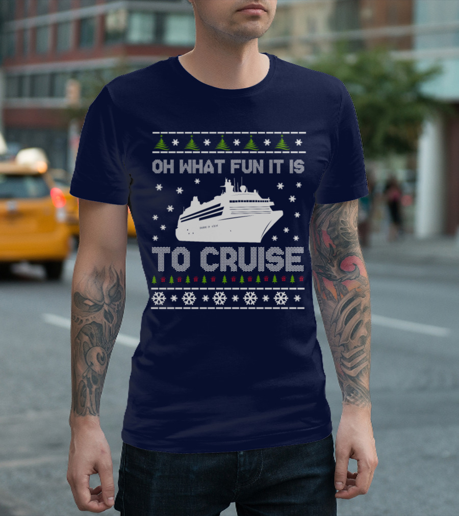 Oh What Fun It Is To Cruise Christmas Sweater Design with Ship and Snowflakes T-Shirt