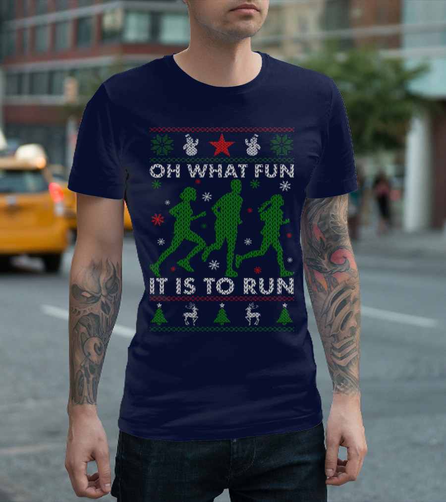 Oh What Fun It Is to Run Holiday Sweater Style Runner T-Shirt