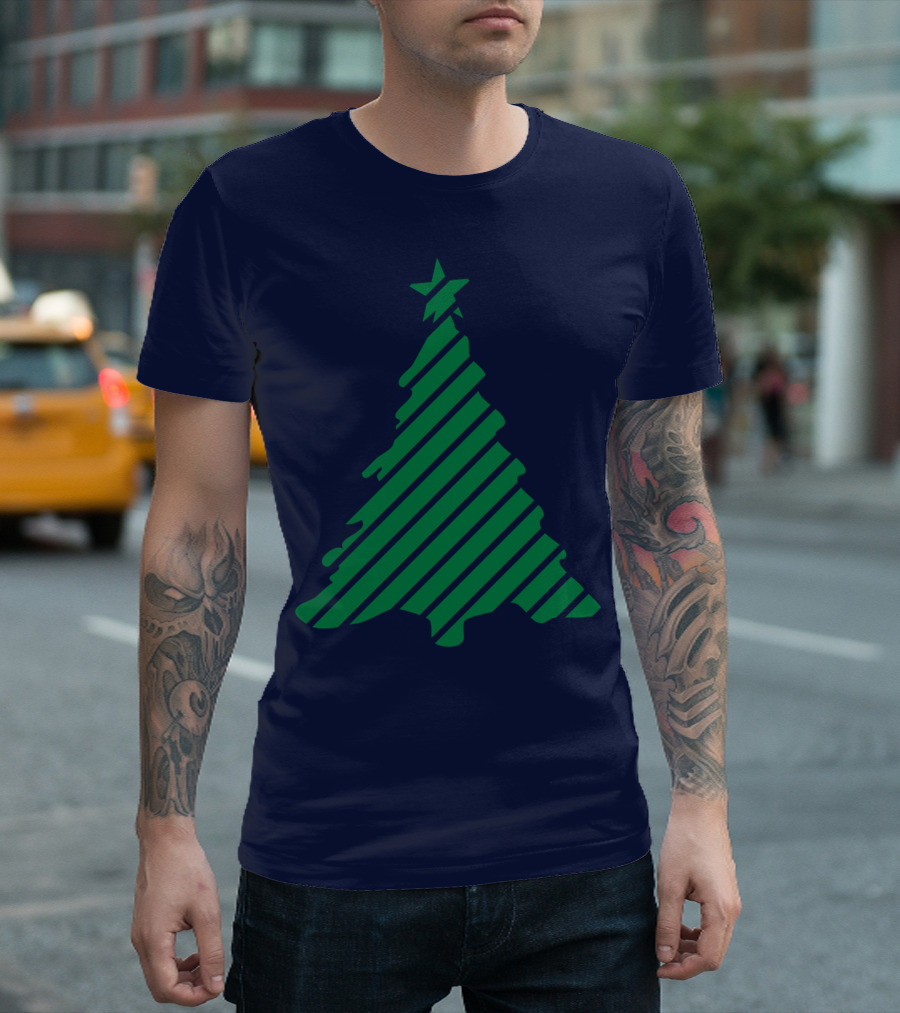 Ornament Christmas Tree Striped Green Star T-Shirt