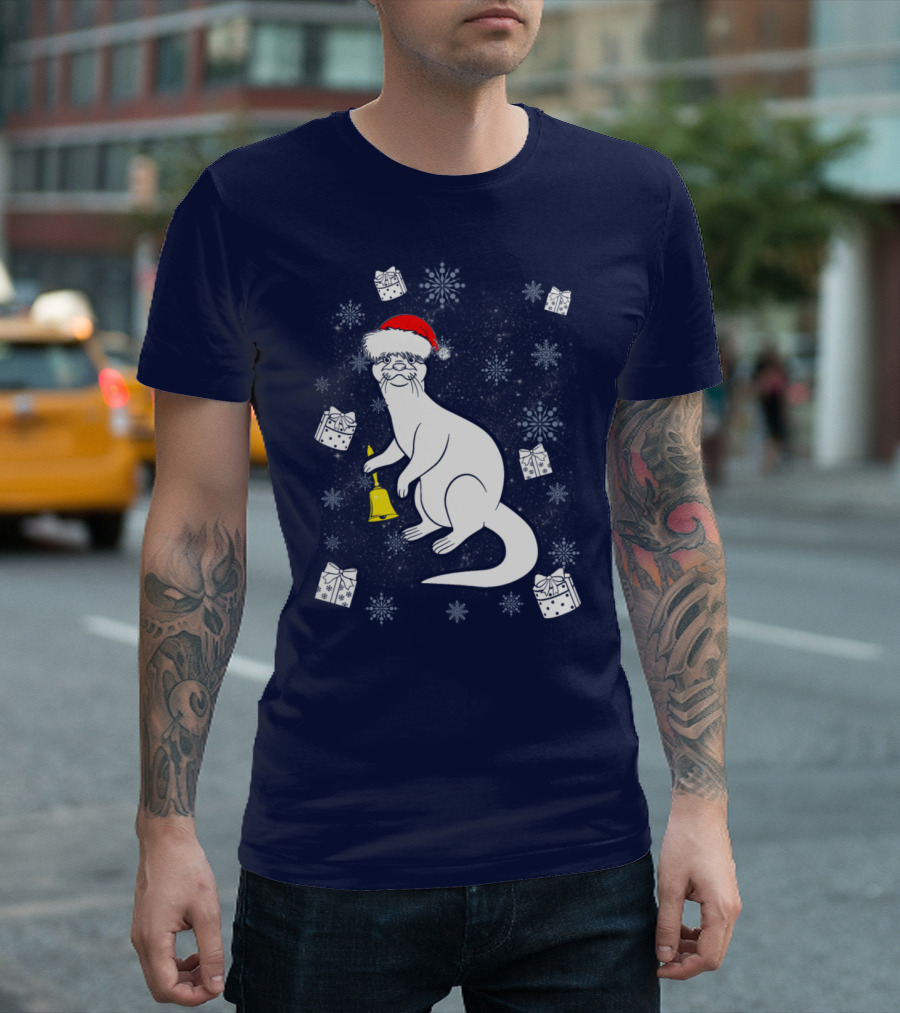 Santa Otter Christmas Bell Presents Snowflakes T-Shirt