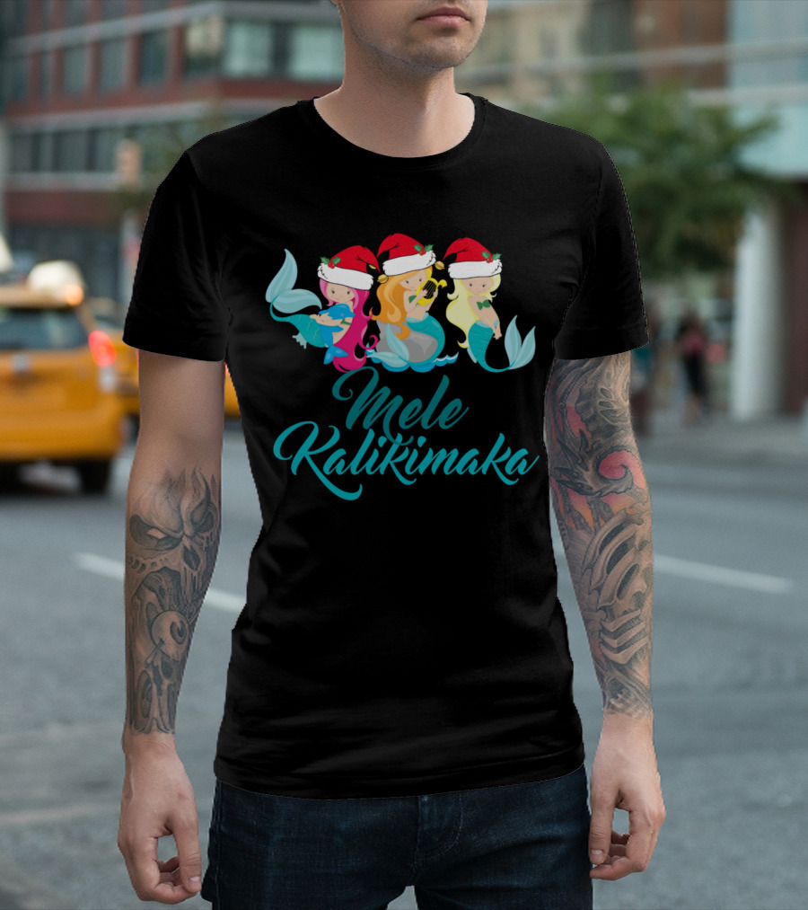 Mele Kalikimaka Hawaiian Merry Christmas Mermaids T-Shirt