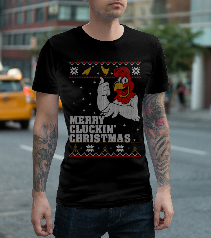 Merry Cluckin' Christmas Festive Chicken Snowflakes T-Shirt