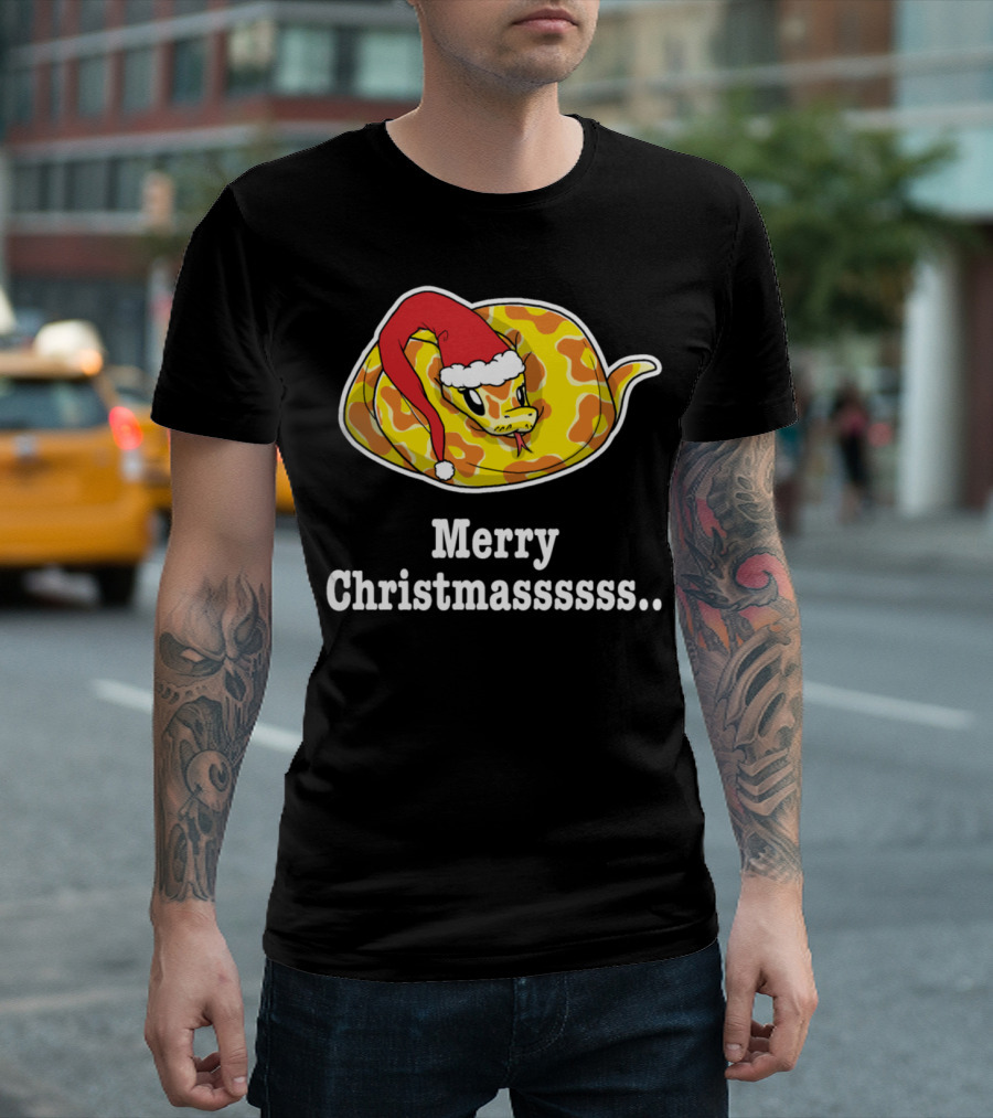 Merry Christmassss Ball Python Snake Lover Santa Hat T-Shirt