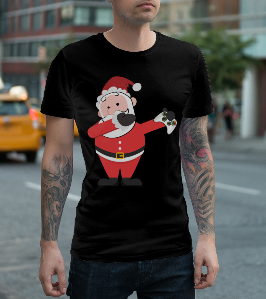 Merry Christmas Dabbing Santa Claus with Video Game Controller T-Shirt
