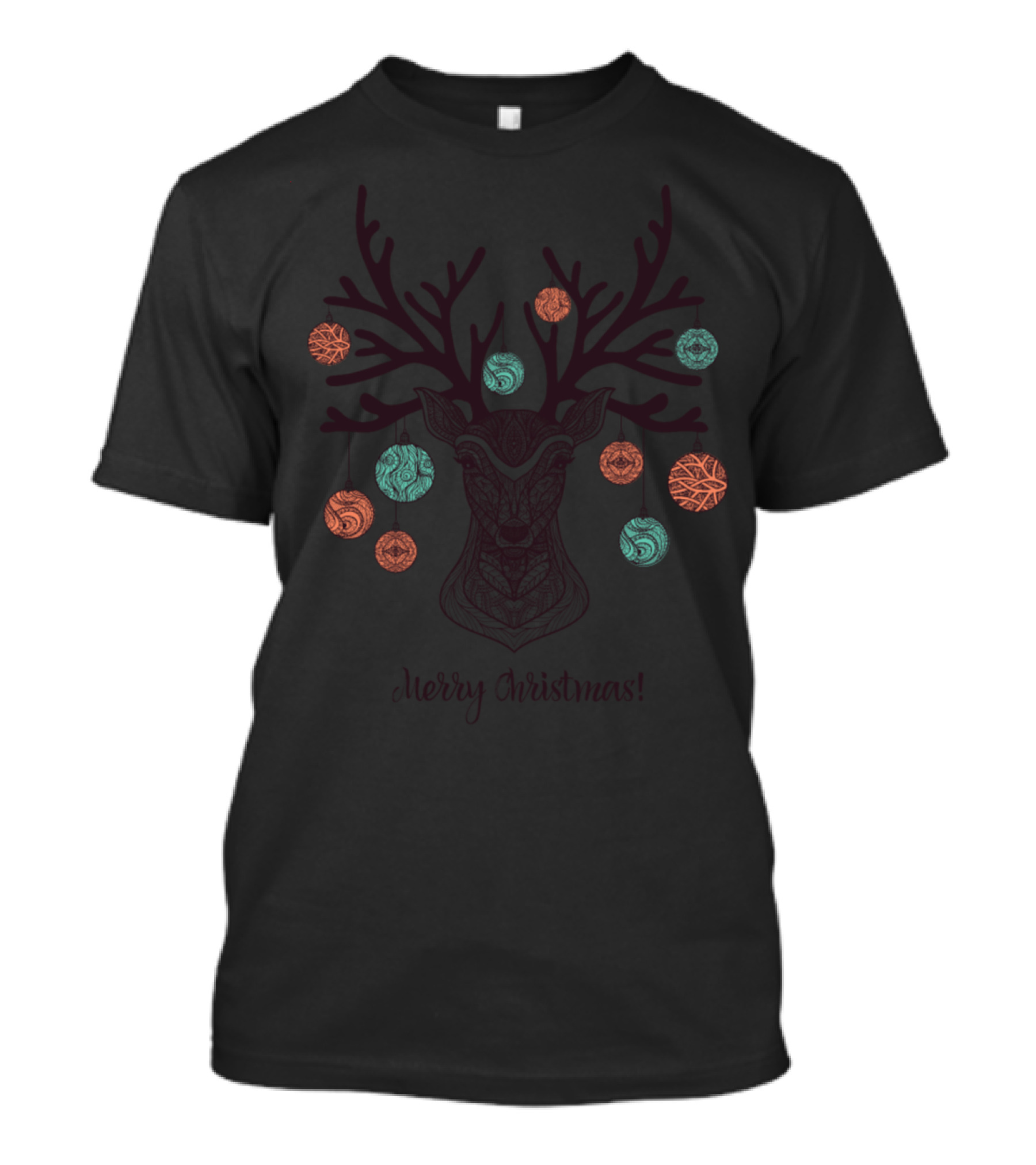 Merry Christmas Deer Antlers With Ornaments T-Shirt