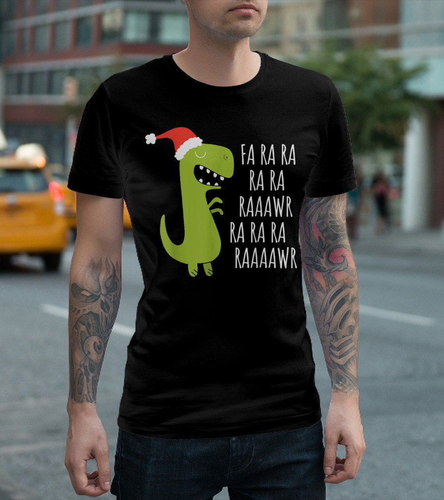 Fa Ra Ra Dinosaur Christmas Rawr Rawr Santa Hat T-Shirt