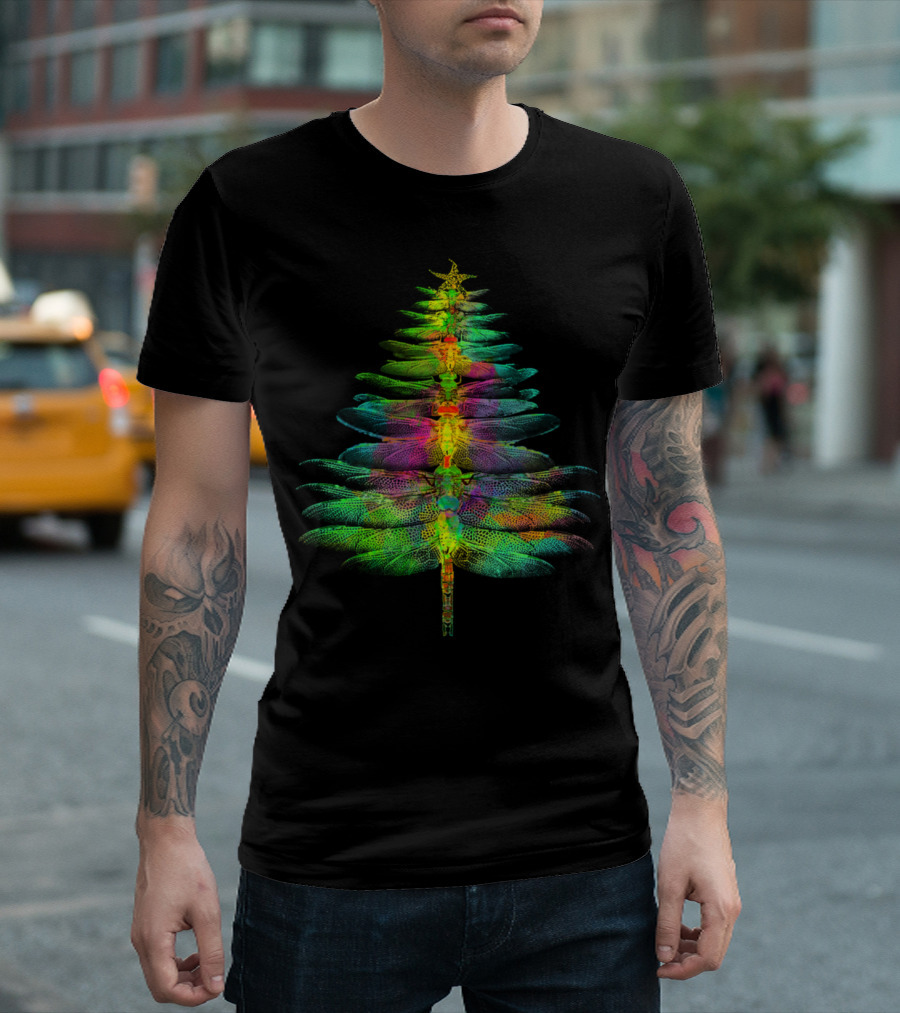 Merry Christmas Colorful Dragonfly Christmas Tree T-Shirt
