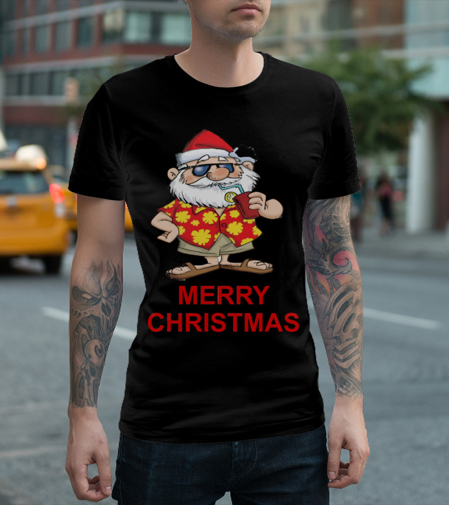 Merry Christmas Santa in Tropical Hawaiian T-Shirt