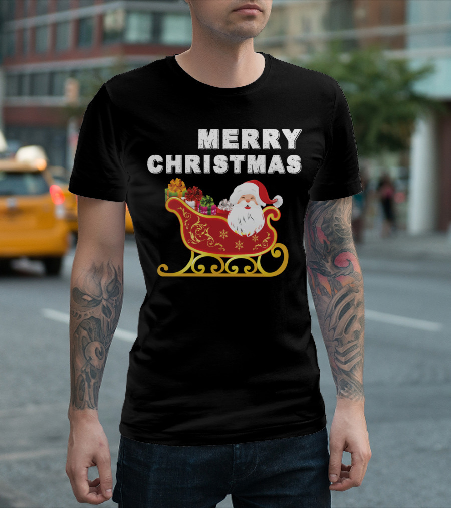 Merry Christmas Santa in Sleigh with Gifts T-Shirt