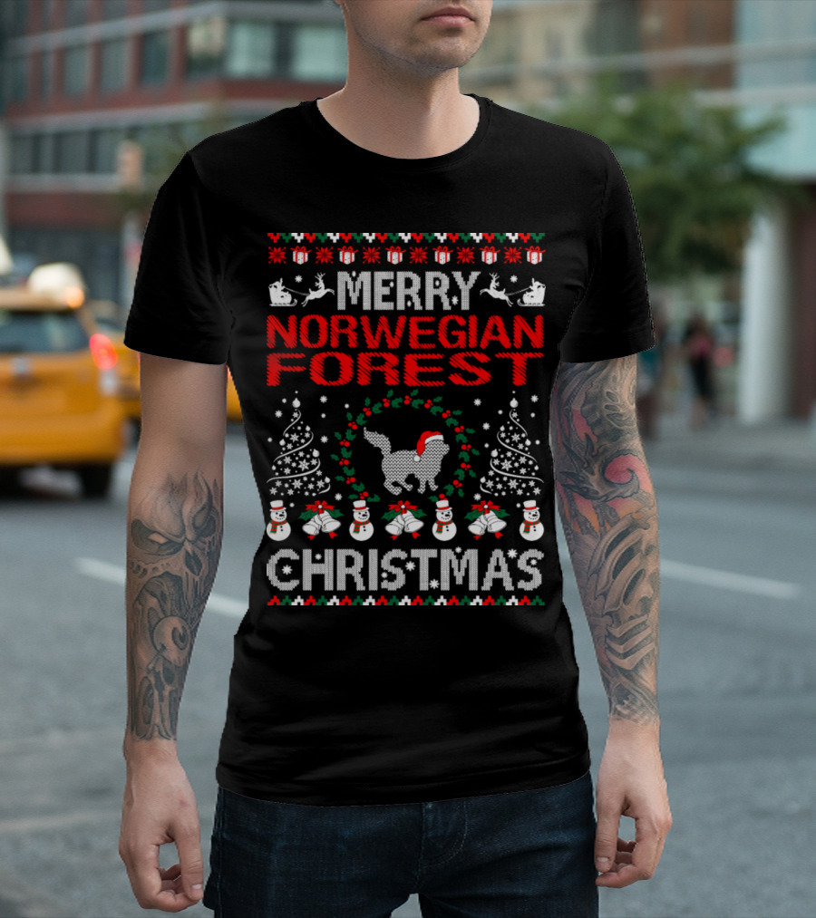 Merry Norwegian Forest Cat Christmas T-Shirt