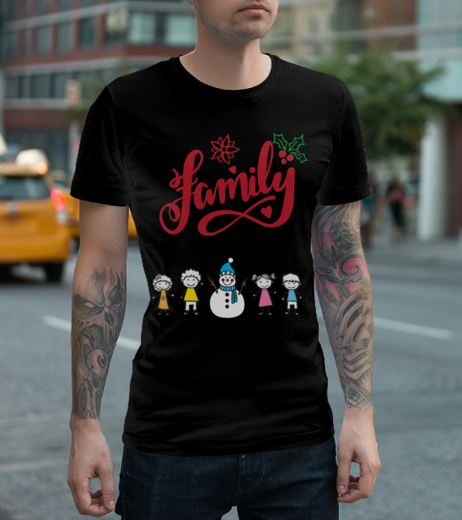 Merry Xmas Christmas Snowman Family Holly Berry Infinity T-Shirt