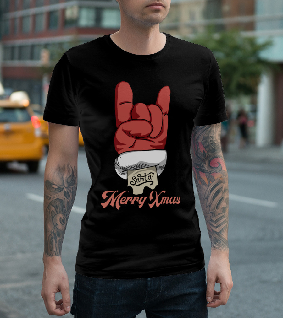 Santa Merry Xmas Rock Hand Gesture T-Shirt