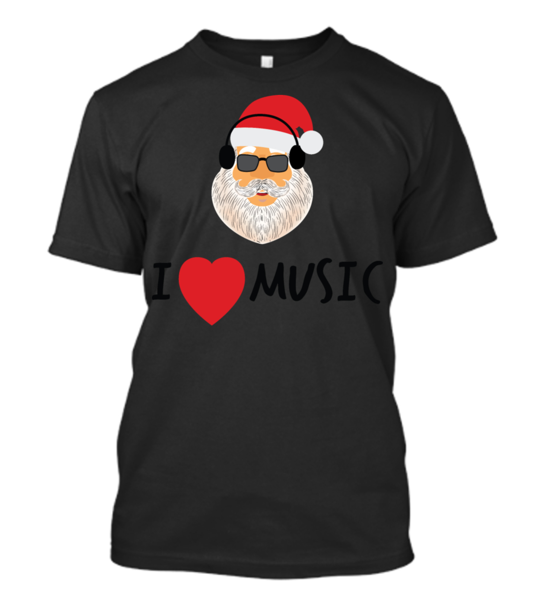 I Love Music Santa With Headphones And Sunglasses T-Shirt