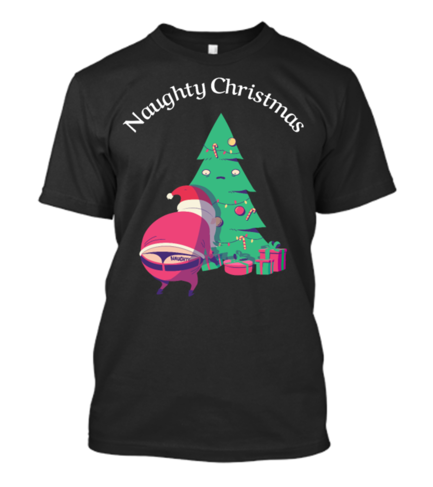 Naughty Christmas Tree Santa Holiday Humor T-Shirt