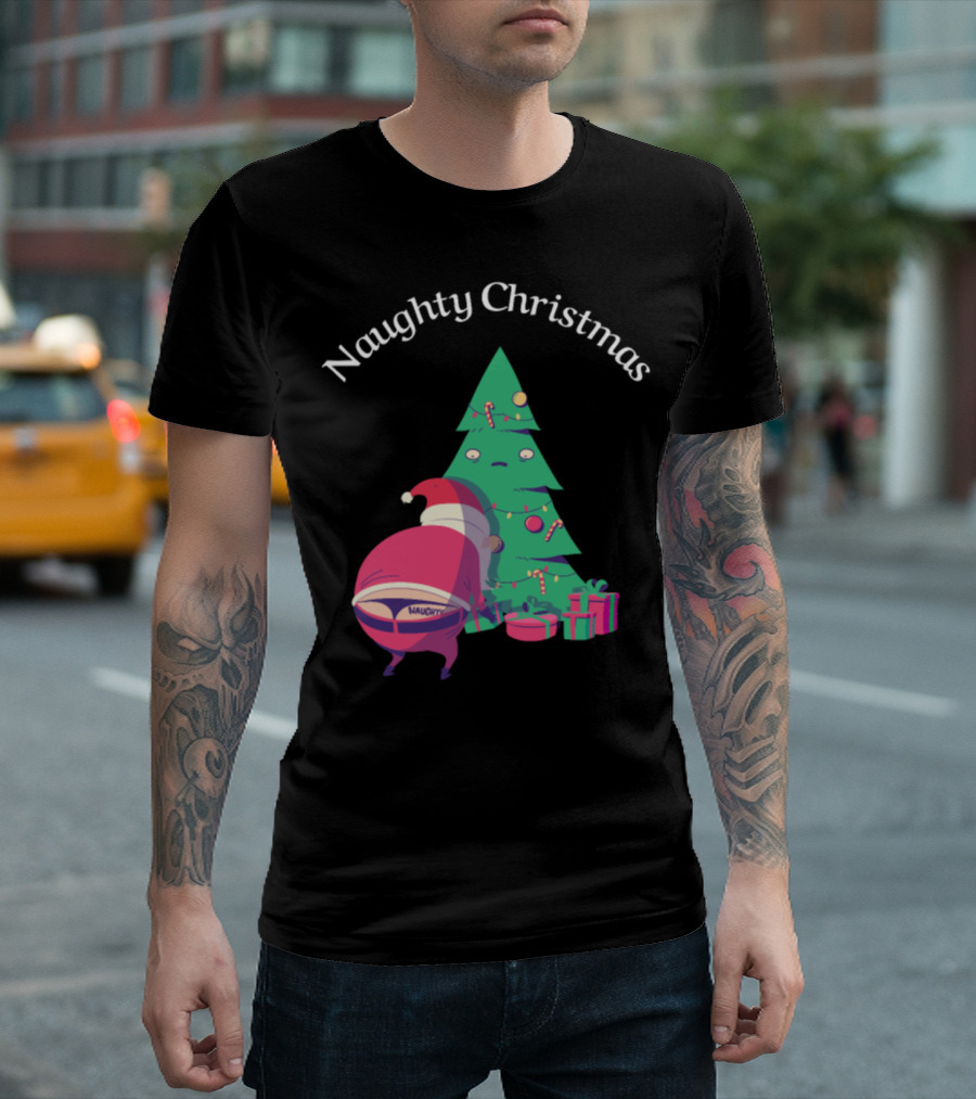 Naughty Christmas Tree Santa Holiday Humor T-Shirt